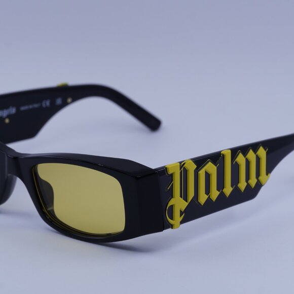 Palm Angels PERI007 ANGEL 1018 Sunglasses Black Rectangle Frame, Yellow Lenses - Picture 2 of 11